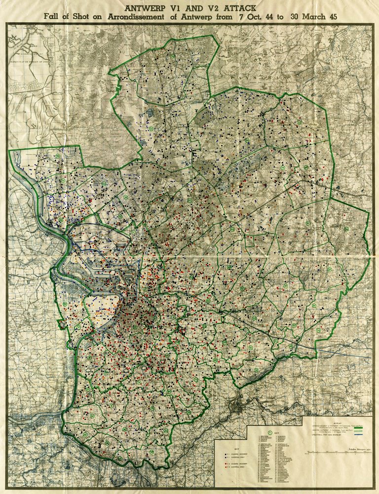 Antwerpen map V Bomb hits